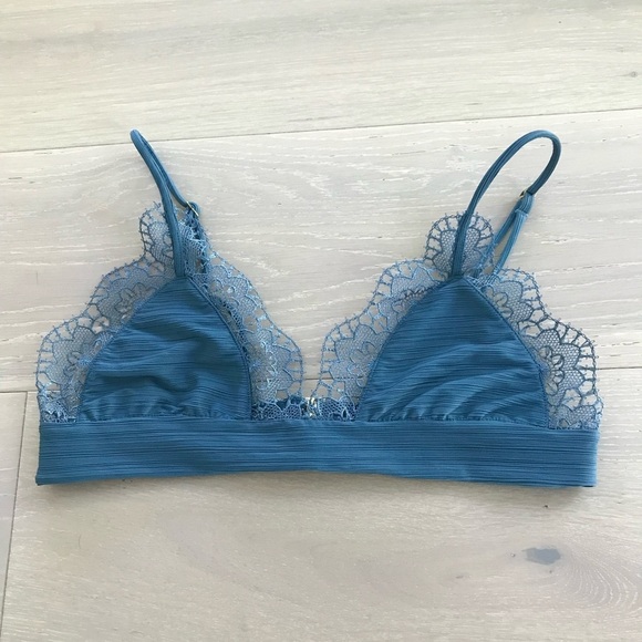 For Love and Lemons Swim | Taylor Lace Trim Triangle Bikini Top Teal Sz Medium - Picture 4 of 7